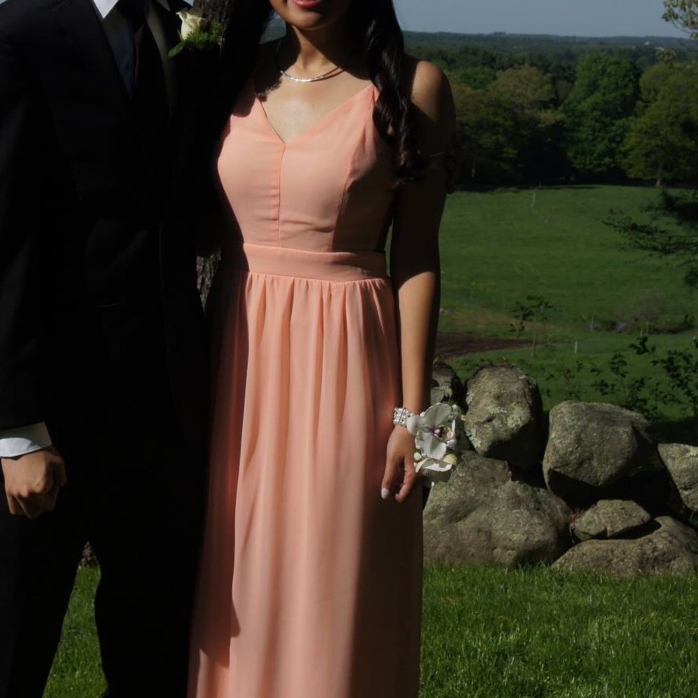 WORN ONCE - Lulu’s Rooftop Garden Peach Backless Maxi - Picture 5 of 8